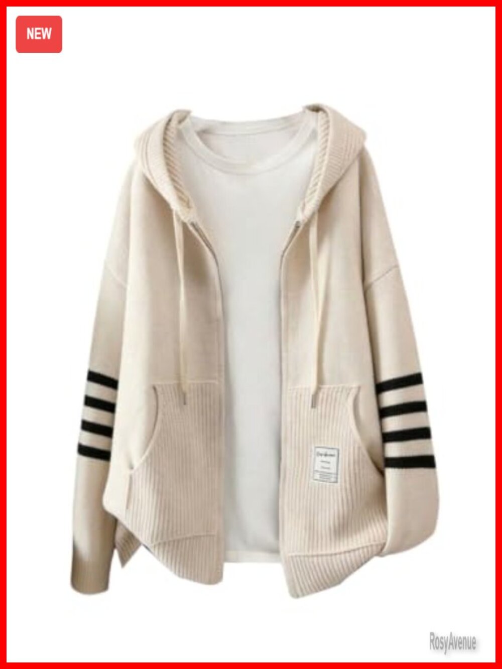 Womens Zip Up Cardigan Sweater Long Sleeve Hooded Striped Preppy Knit